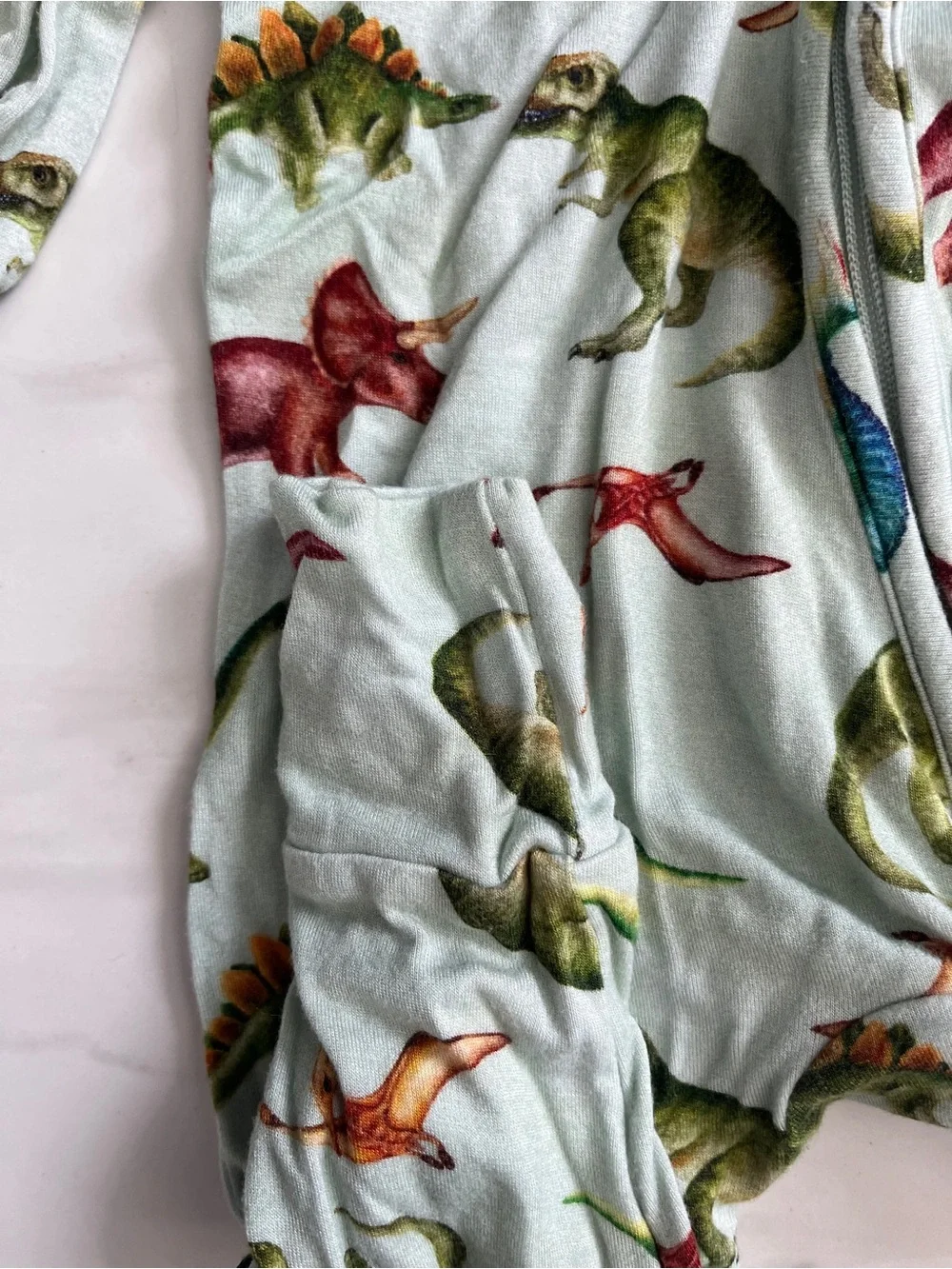 Posh Peanut Mint Dinosaur Print Footed Pajamas with Multicolor Dinosaurs
